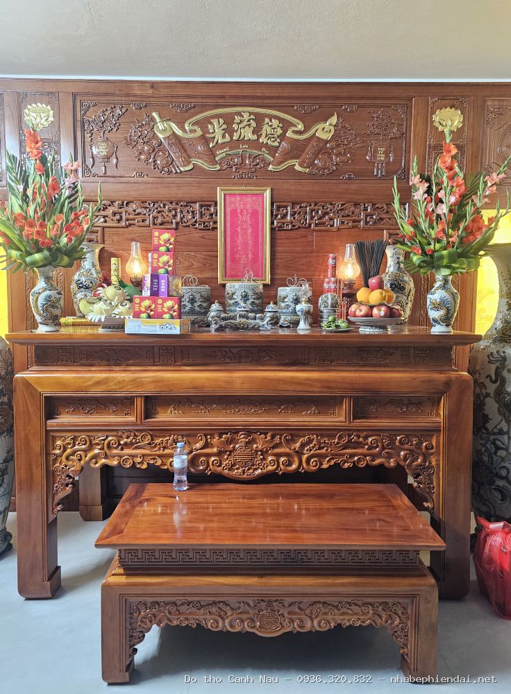 Mẫu Bàn Thờ Hiện Đại 2 Ngăn Kéo Gỗ Gõ Đỏ - Kho bàn thờ hiện đại